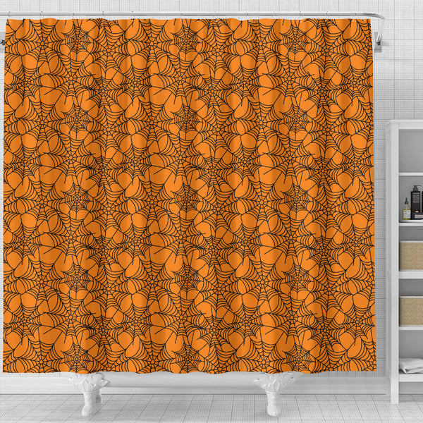 Orange Spider Web Halloween Shower Curtain - STUDIO 11 COUTURE