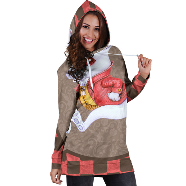 Studio11Couture Women Hoodie Dress Hooded Tunic The White Rabbit Alice In Wonderland Athleisure Sweatshirt