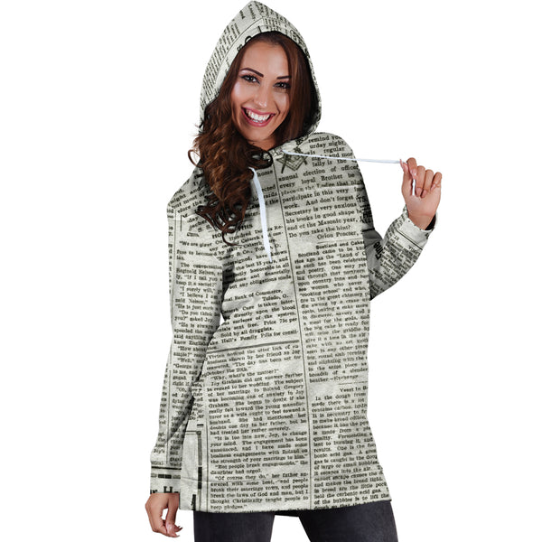 Studio11Couture Women Hoodie Dress Hooded Tunic Scrambled Eggs Old Newspaper Athleisure Sweatshirt