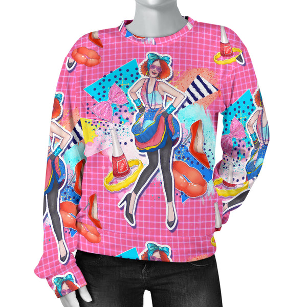Custom Made Printed Designs Women's Sweater 80's Fashion Girl 06