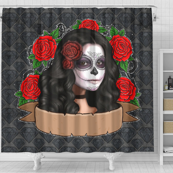 Sugar Skull Dia De Los Muertos Shower Curtain - STUDIO 11 COUTURE