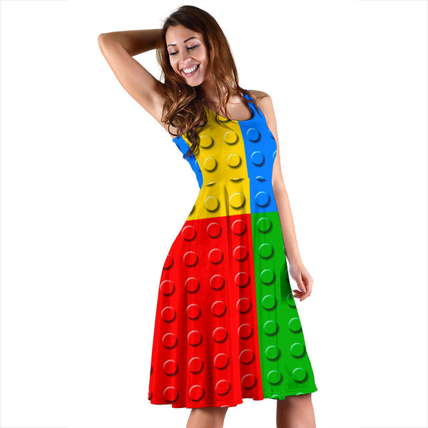Women's Dress, No Sleeves, Custom Dress, Midi Dress, Lego Building Blocks 08