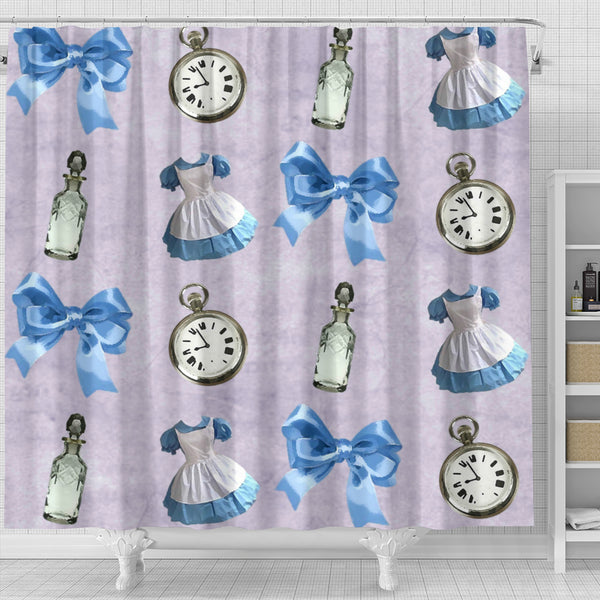 Cute Ribbon And Watch Alice In Wonderland Shower Curtain
