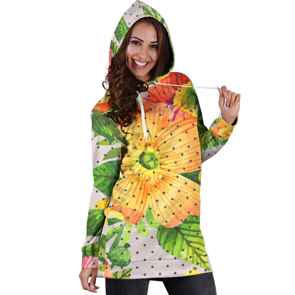 Studio11Couture Women Hoodie Dress Hooded Tunic Amazing Floral Spring Athleisure Sweatshirt