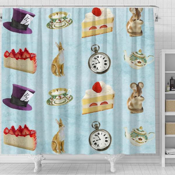 Cake And Watch Alice In Wonderland Shower Curtain