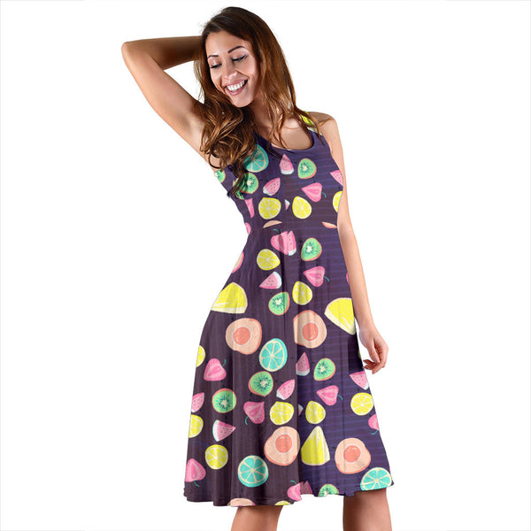 Women's Dress, No Sleeves, Custom Dress, Midi Dress, Fruits 08