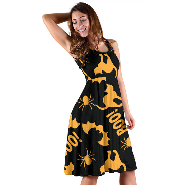 Women's Dress, No Sleeves, Custom Dress, Midi Dress, Trick Or Treat 01