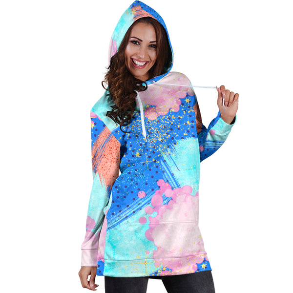 Studio11Couture Women Hoodie Dress Hooded Tunic 80s Shades Fashion Girl Athleisure Sweatshirt