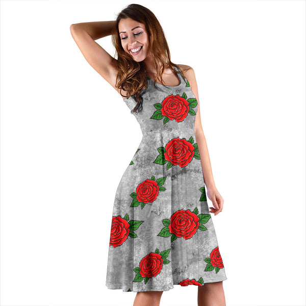 Women's Dress, No Sleeves, Custom Dress, Midi Dress, Sugar Skull 07