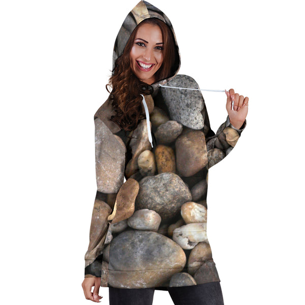 Studio11Couture Women Hoodie Dress Hooded Tunic Rocks Nature Athleisure Sweatshirt