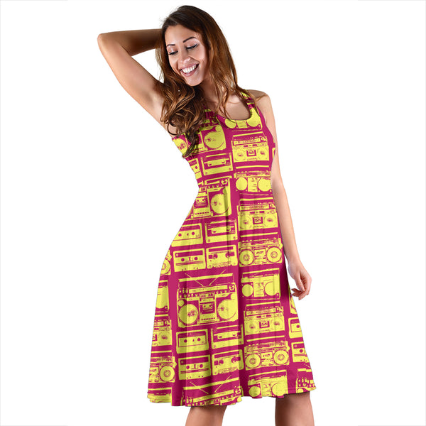 Women's Dress, No Sleeves, Custom Dress, Midi Dress, 80s Boombox 09