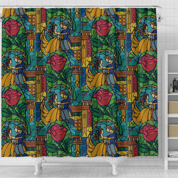 Beauty And The Beast Stained Glass Shower Curtain