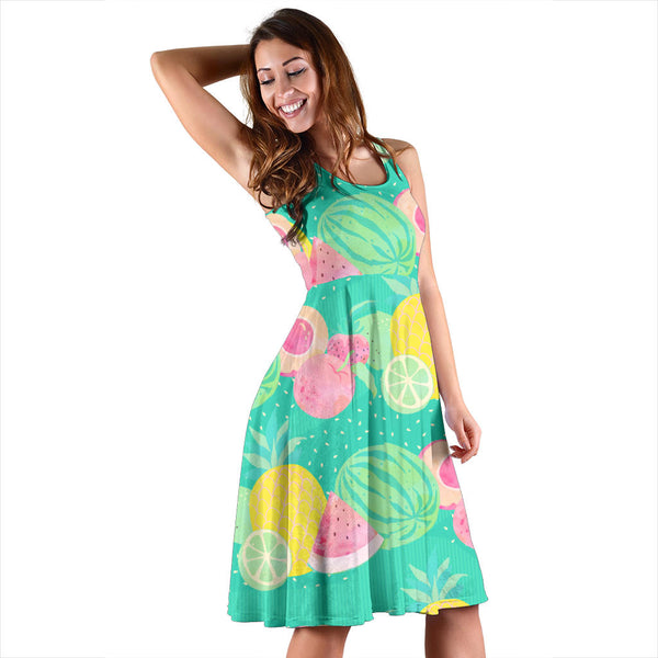 Women's Dress, No Sleeves, Custom Dress, Midi Dress, Fruits 03