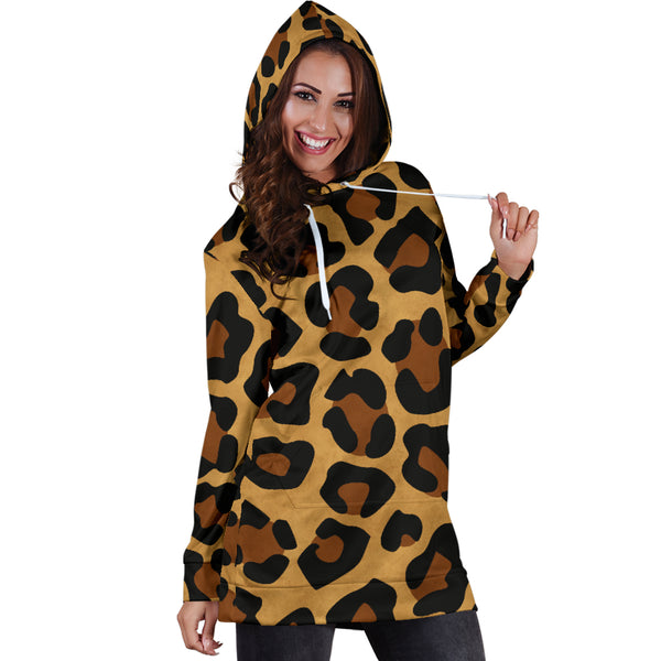 Studio11Couture Women Hoodie Dress Hooded Tunic Leopard Skin Athleisure Sweatshirt
