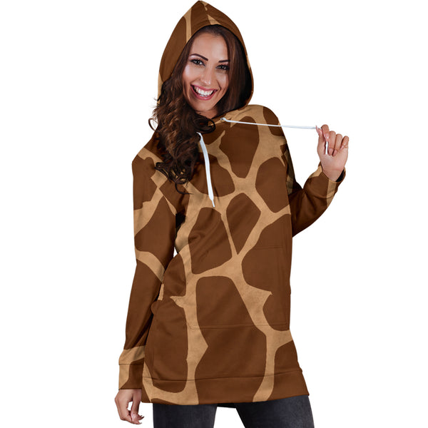 Studio11Couture Women Hoodie Dress Hooded Tunic Giraffe Skin Athleisure Sweatshirt