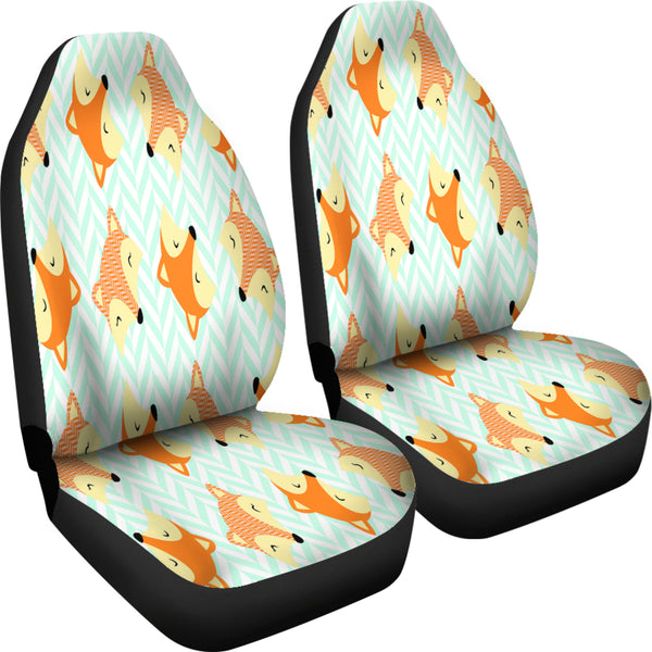 Cute Green Zigzag Large Fox Car Seat Covers