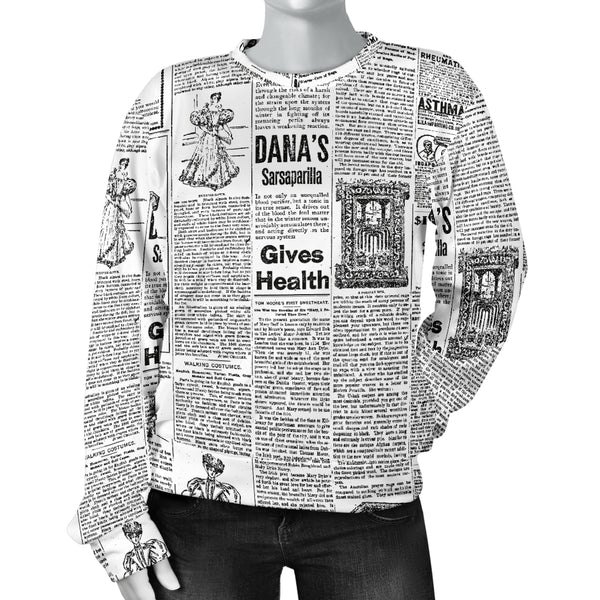 Custom Made Printed Designs Women's (N8) Sweater Newspaper