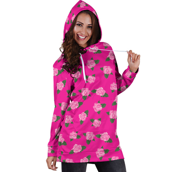 Studio11Couture Women Hoodie Dress Hooded Tunic Magenta Rose Athleisure Sweatshirt