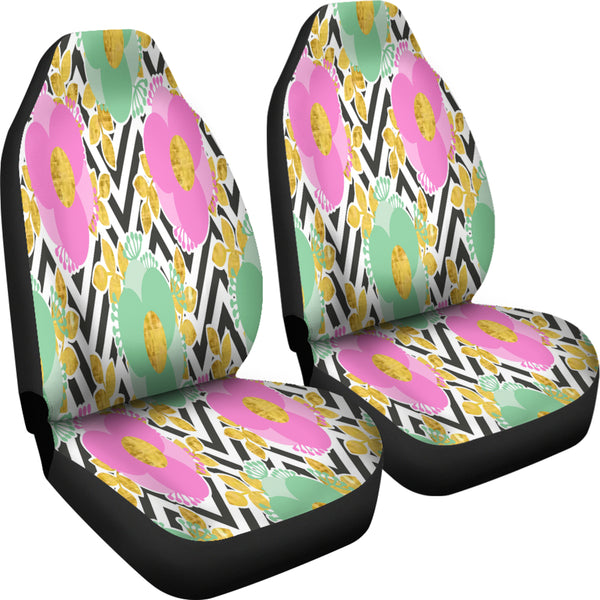 Black and White Zigzag Floral Spring Car Seat Covers