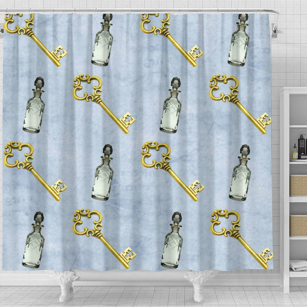 Keys and Drinks Alice In Wonderland Shower Curtain