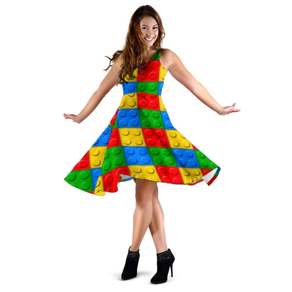 Women's Dress, No Sleeves, Custom Dress, Midi Dress, Lego Building Blocks 10