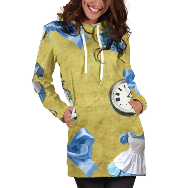 Studio11Couture Women Hoodie Dress Hooded Tunic Drink Me Alice In Wonderland Athleisure Sweatshirt