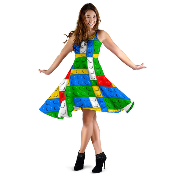 Women's Dress, No Sleeves, Custom Dress, Midi Dress, Lego Building Blocks 02