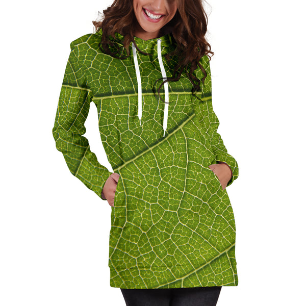 Studio11Couture Women Hoodie Dress Hooded Tunic Leaf Nature Athleisure Sweatshirt