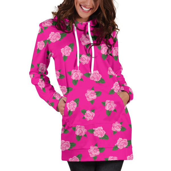 Studio11Couture Women Hoodie Dress Hooded Tunic Magenta Rose Athleisure Sweatshirt
