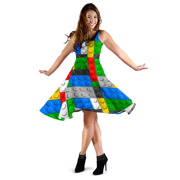 Women's Dress, No Sleeves, Custom Dress, Midi Dress, Lego Building Blocks 01