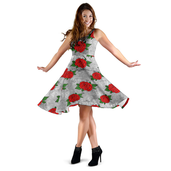 Women's Dress, No Sleeves, Custom Dress, Midi Dress, Sugar Skull 06