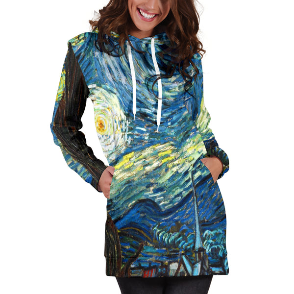 Women Hoodie Dress Hooded Tunic Vincent Van Gogh Starry Night Athleisure Sweatshirt