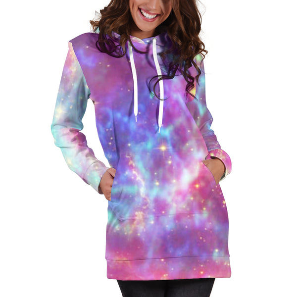 Studio11Couture Women Hoodie Dress Hooded Tunic Galaxy Pastel 1 Athleisure Sweatshirt