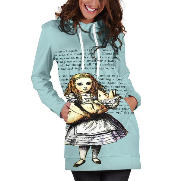 Studio11Couture Women Hoodie Dress Hooded Tunic Alice And The Pig Athleisure Sweatshirt