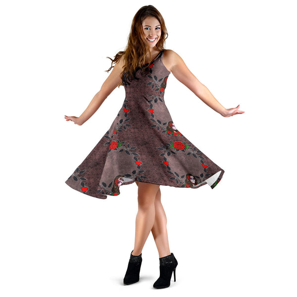 Women's Dress, No Sleeves, Custom Dress, Midi Dress, Sugar Skull 04