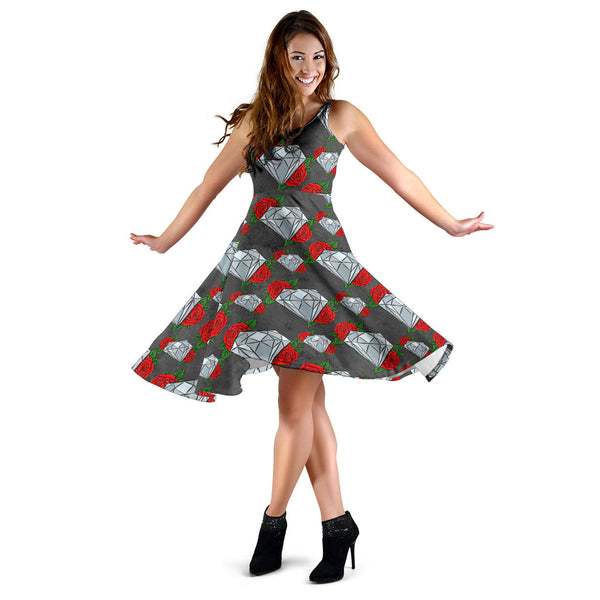 Women's Dress, No Sleeves, Custom Dress, Midi Dress, Sugar Skull 09