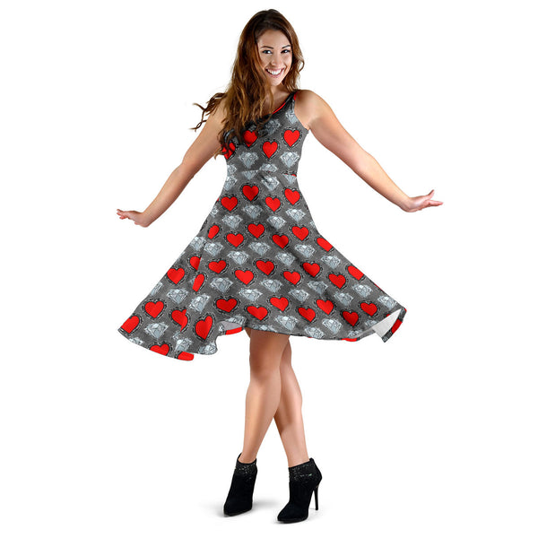 Women's Dress, No Sleeves, Custom Dress, Midi Dress, Sugar Skull 02