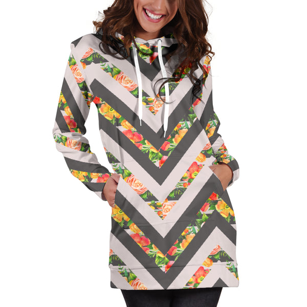Studio11Couture Women Hoodie Dress Hooded Tunic Awesome Zigzag Floral Spring Athleisure Sweatshirt