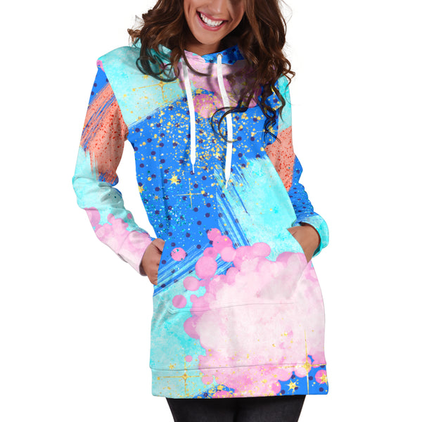 Studio11Couture Women Hoodie Dress Hooded Tunic 80s Shades Fashion Girl Athleisure Sweatshirt