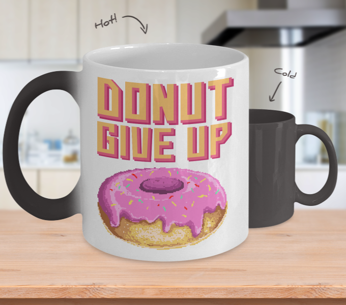 Color Changing Mug Retro 80s 90s Nostalgic Donut Give up