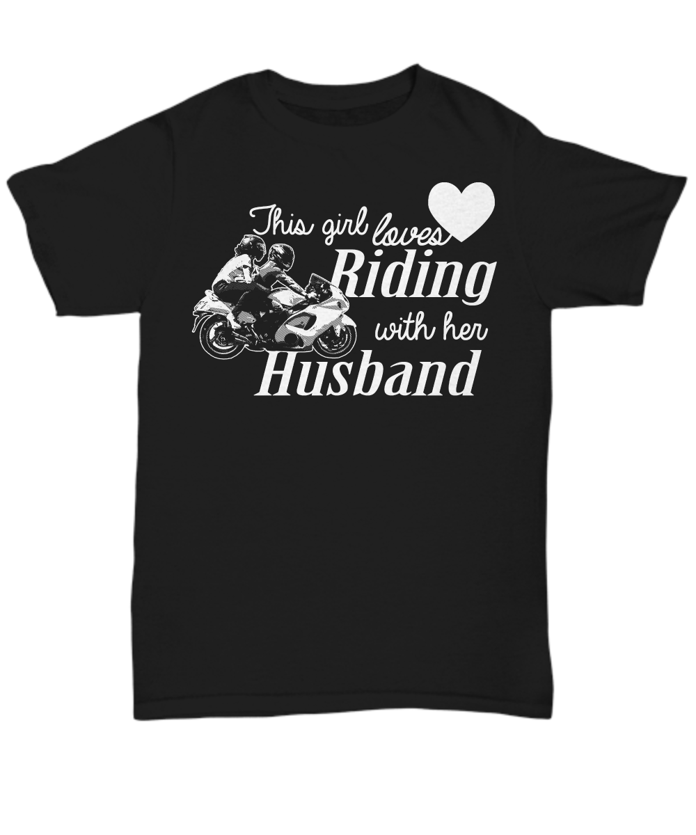 Women and Men Tee Shirt T-Shirt Hoodie Sweatshirt This Girl Loves Riding With Her Husband