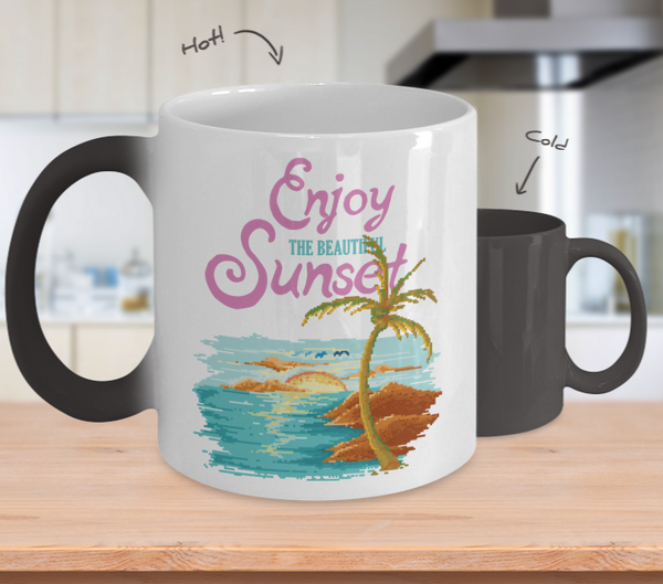 Color Changing Mug Retro 80s 90s Nostalgic Enjoy The Beautiful Sunset
