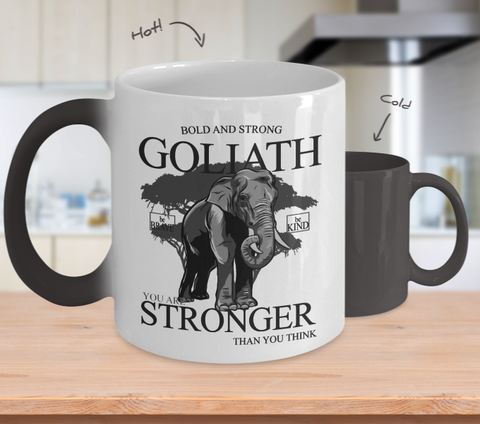 Color Changing Mug Animals Bold And Strong Goliath You Are Stronger Thank You Think