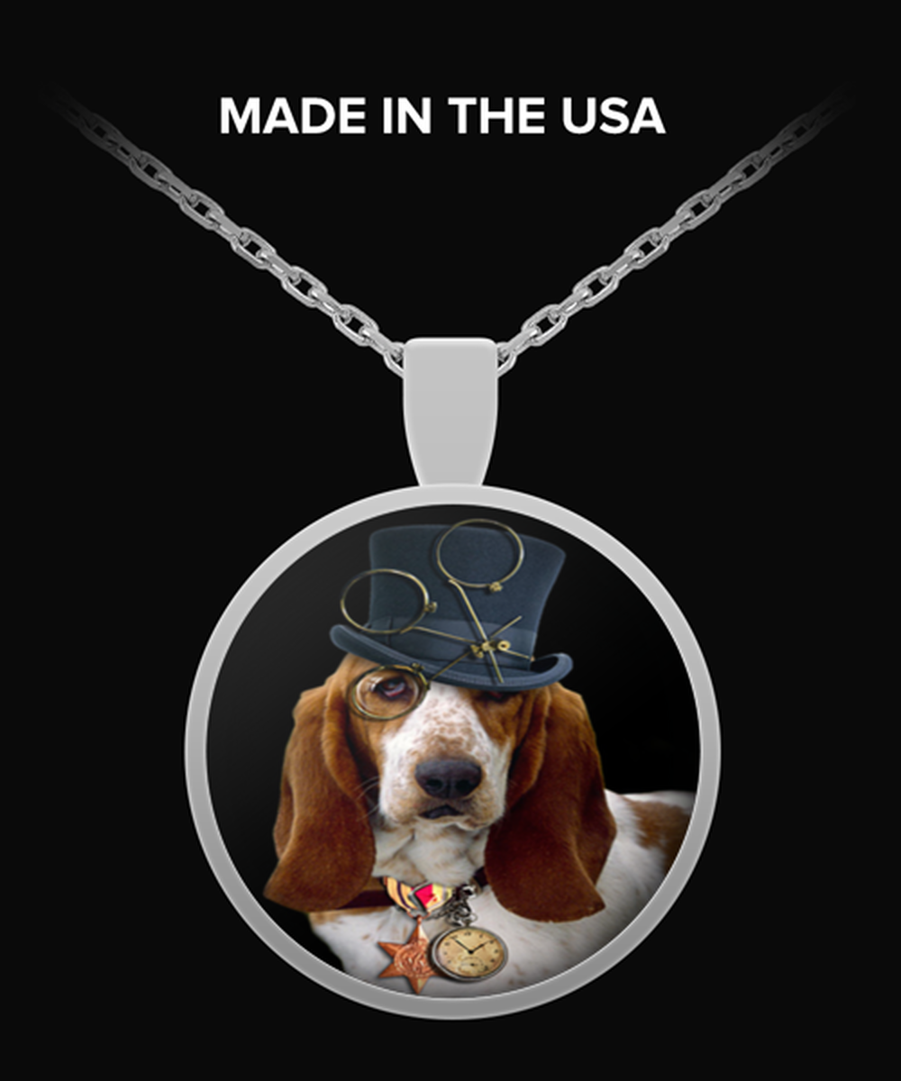 steampunk dog basset hound Necklace Round Pendant