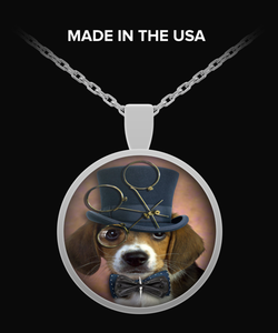 steampunk dog beagle Necklace Round Pendant