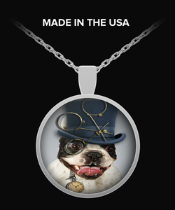 steampunk dog bull dog Necklace Round Pendant