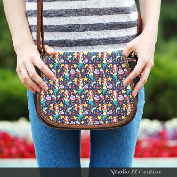 Mermaids Enchanted Under The Sea Leather Saddle Bag - STUDIO 11 COUTURE