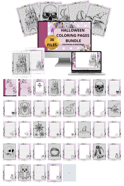 Gothic Halloween Coloring Book and Journal/ Printable Coloring Book/ Journal/ Digital Download/ Instant Download