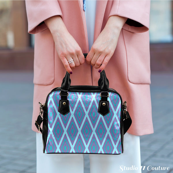 Frozen Pattern Style Theme Women Fashion Shoulder Handbag Black Vegan Faux Leather