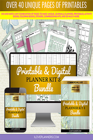 Bamboo Green Planner and Journal/ Coloring Book/ Coloring Planner/ Printable Planner and Journal/ Journal, Planner. Variety Pack 40 pages Planner no.3